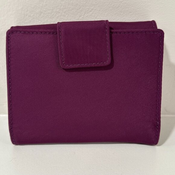 NWOT Kate Spade Wallet Purple Nylon with Brown Leather & Polkadot Interior - Picture 2 of 14
